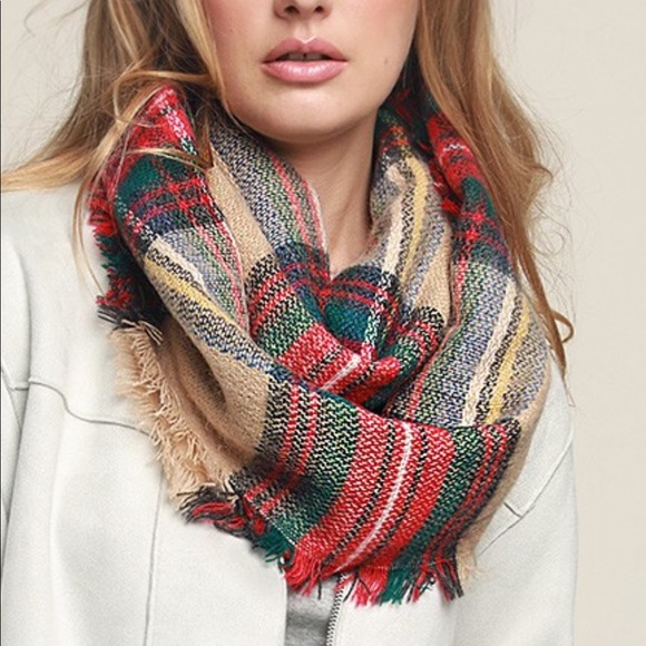 shopBossyJocey Accessories - •LAST ONE• Noel Taupe Woven Plaid Infinity Scarf
